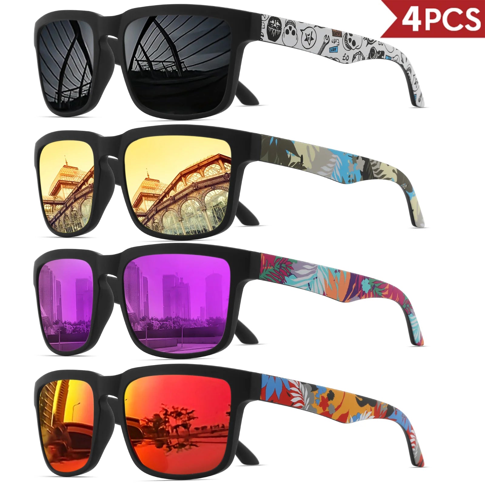 4PCS Square Sunglasses Designer Pattern