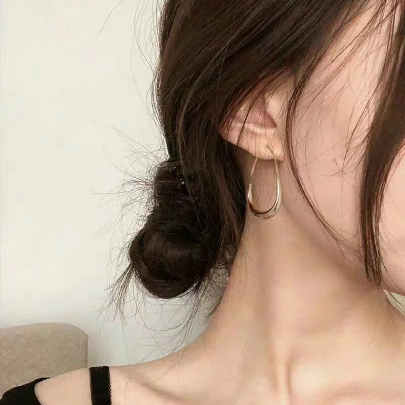 925 Sterling Silver Golden Ellipse Hoop Earrings For Women