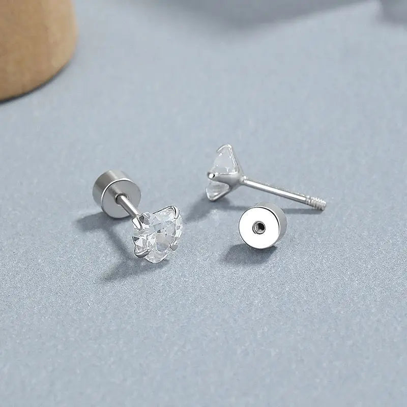 S925 Silver zircon earrings for women, fashionable heart shaped earrings