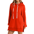 Women's Hoodie Dress Slit Hem Drawstring Loose