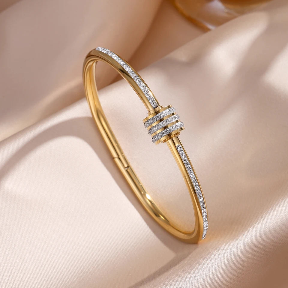 Five pc Sparkling Zirconia Stainless Steel Bracelet Set