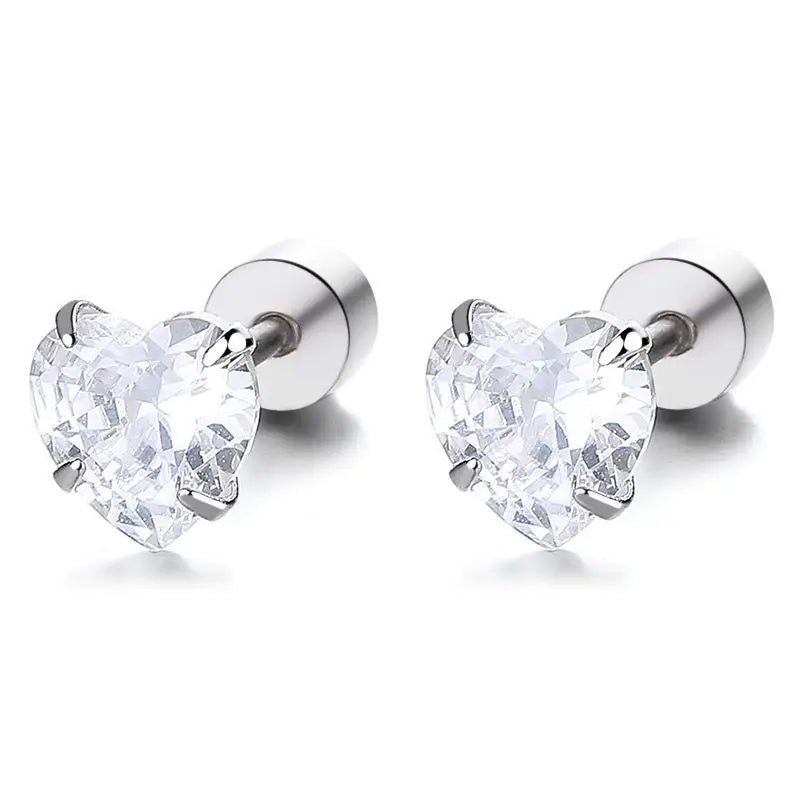 S925 Silver zircon earrings for women, fashionable heart shaped earrings