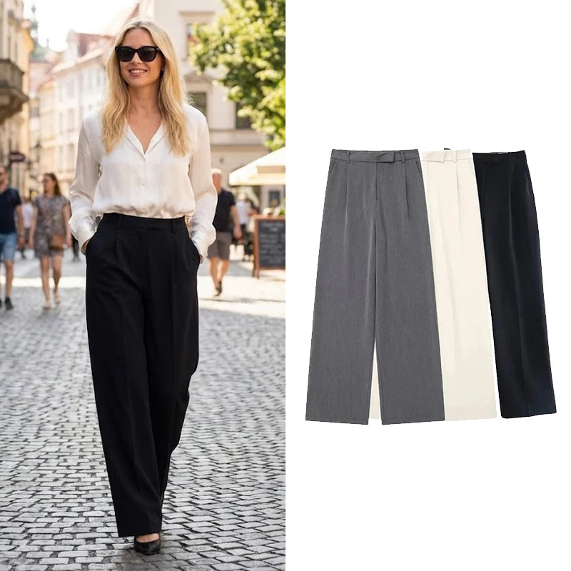 Women's Front Zipper High Waist Full Length Trousers