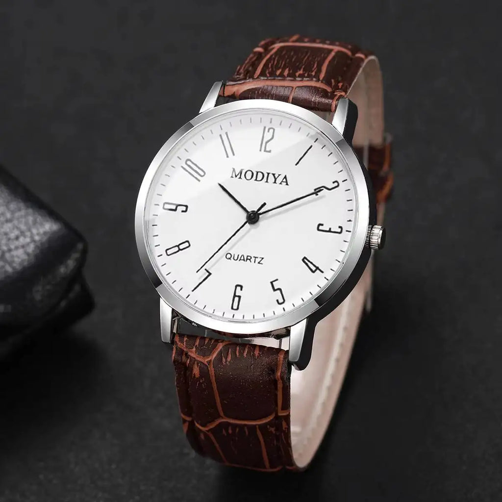 Men's 3PCS Set Leather Strap Quartz Watch