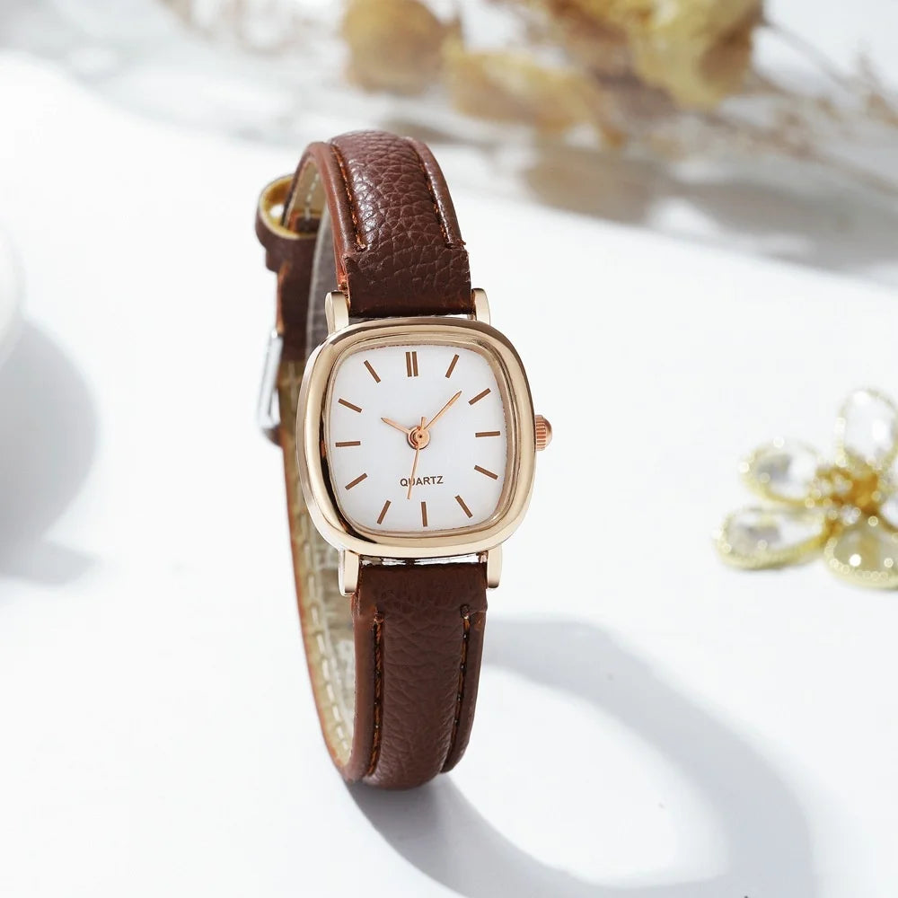 Women's Small Dial Quartz Watch Leather Band