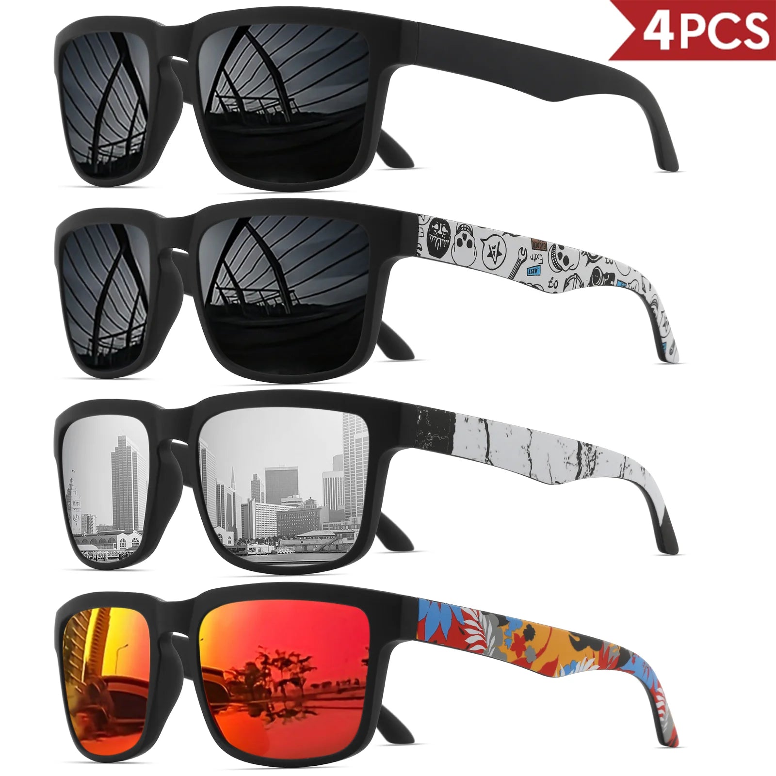 4PCS Square Sunglasses Designer Pattern