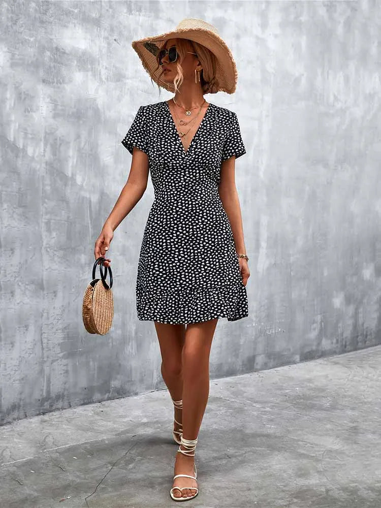 Women's V Neck Print Floral Party Dress