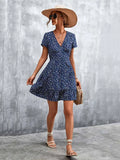 Women's V Neck Print Floral Party Dress