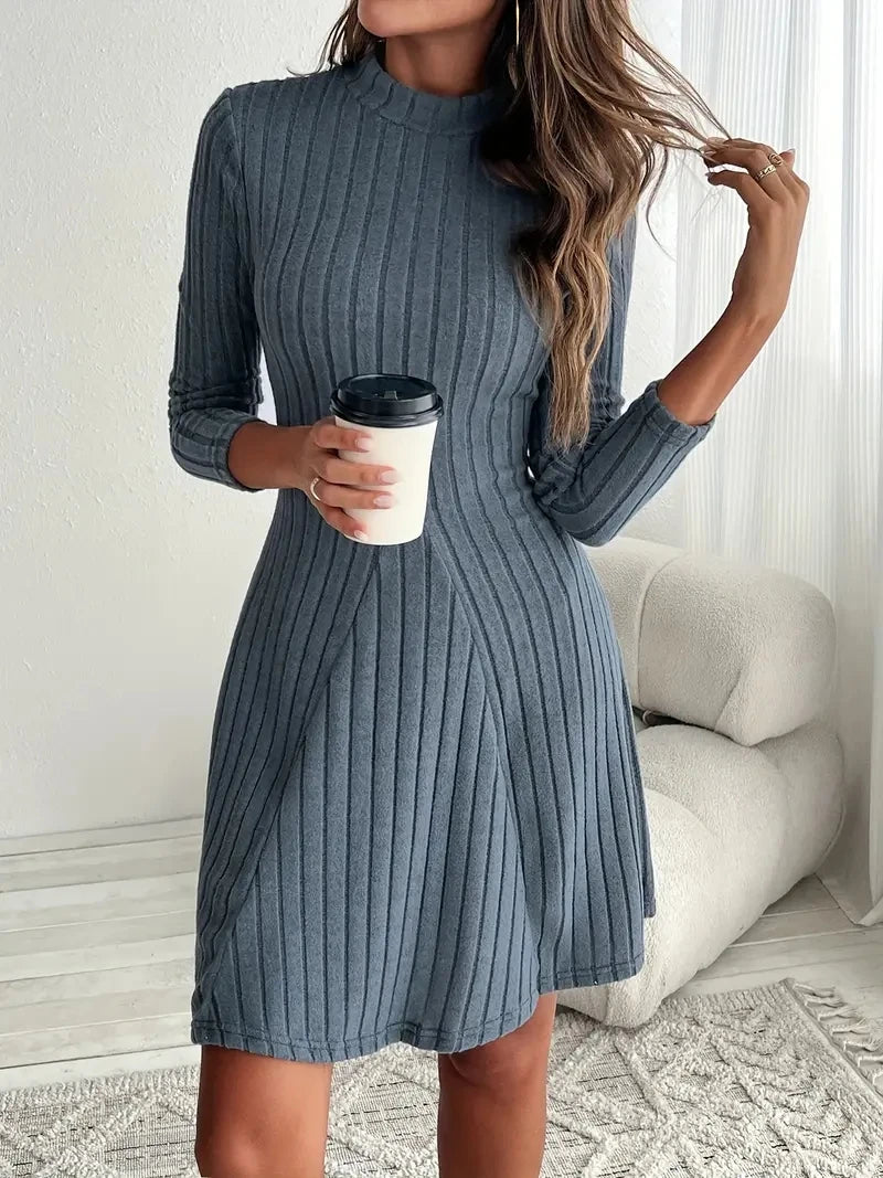 Women's slim fit half high collar A-line Dress