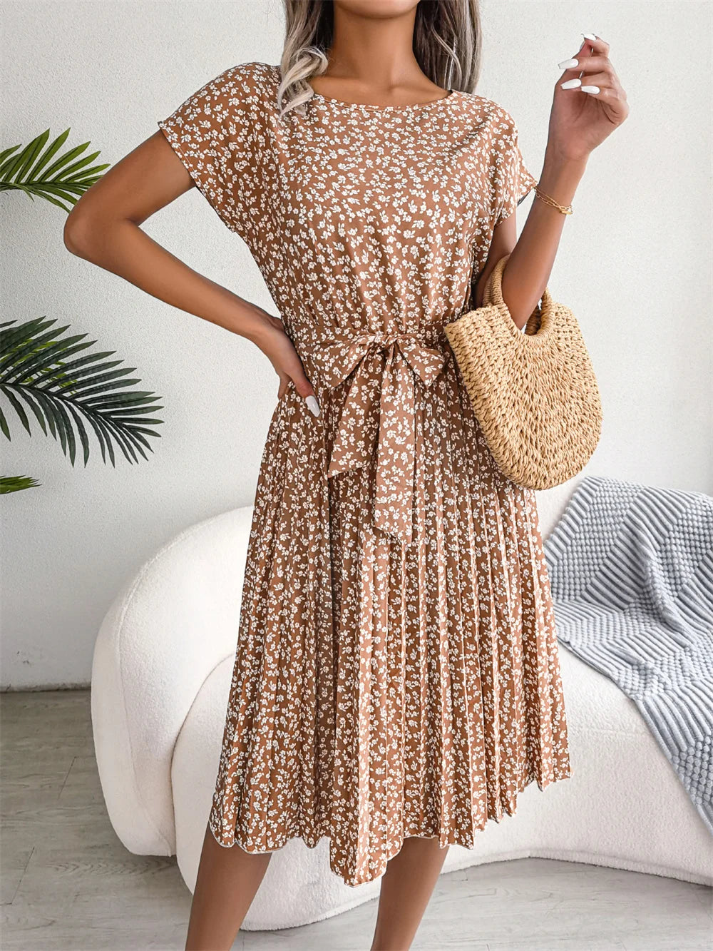 Women's Chic Floral Pleated A Line Dress