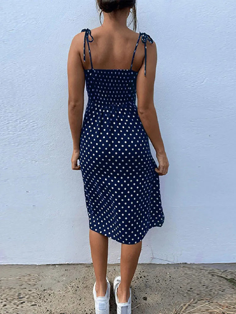 Women's Polka Dot Sleeveless High Pleated Dress