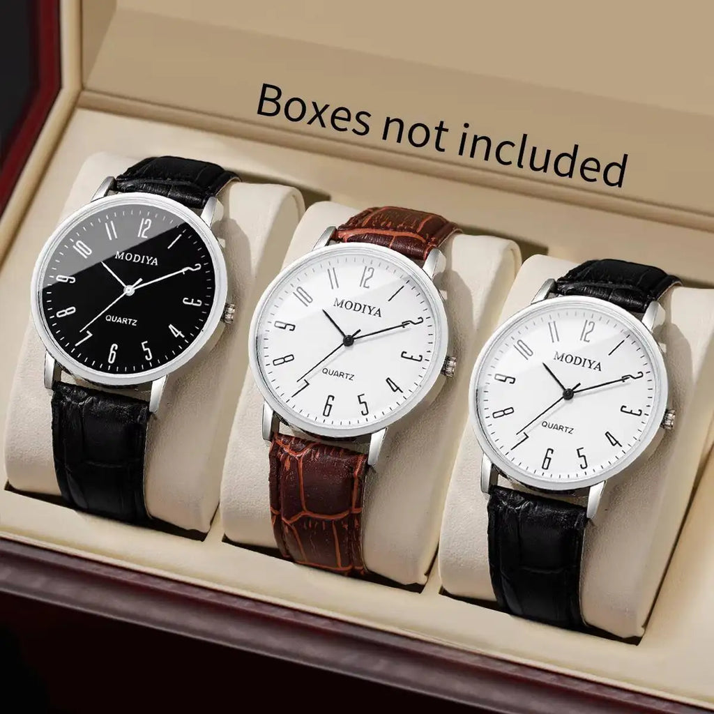 Men's 3PCS Set Leather Strap Quartz Watch