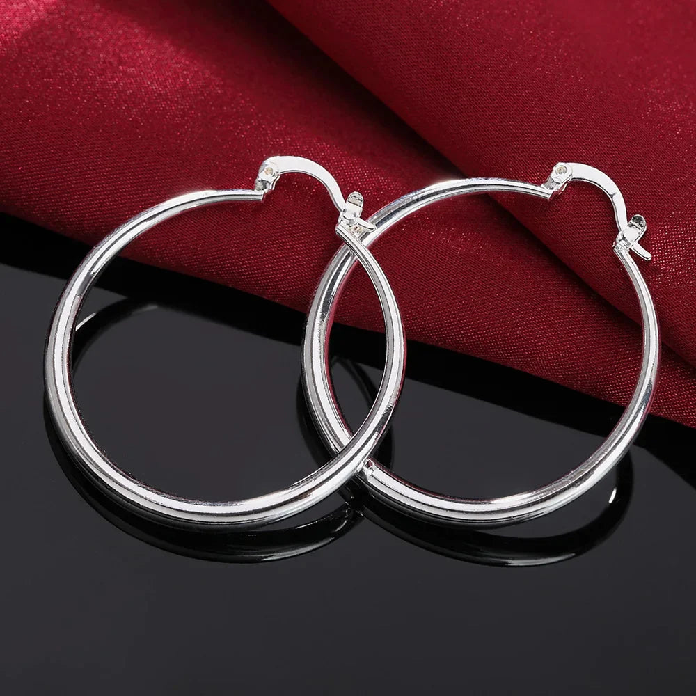 Sterling Silver Earrings Simple Round Circle Hoop Earrings for Woman