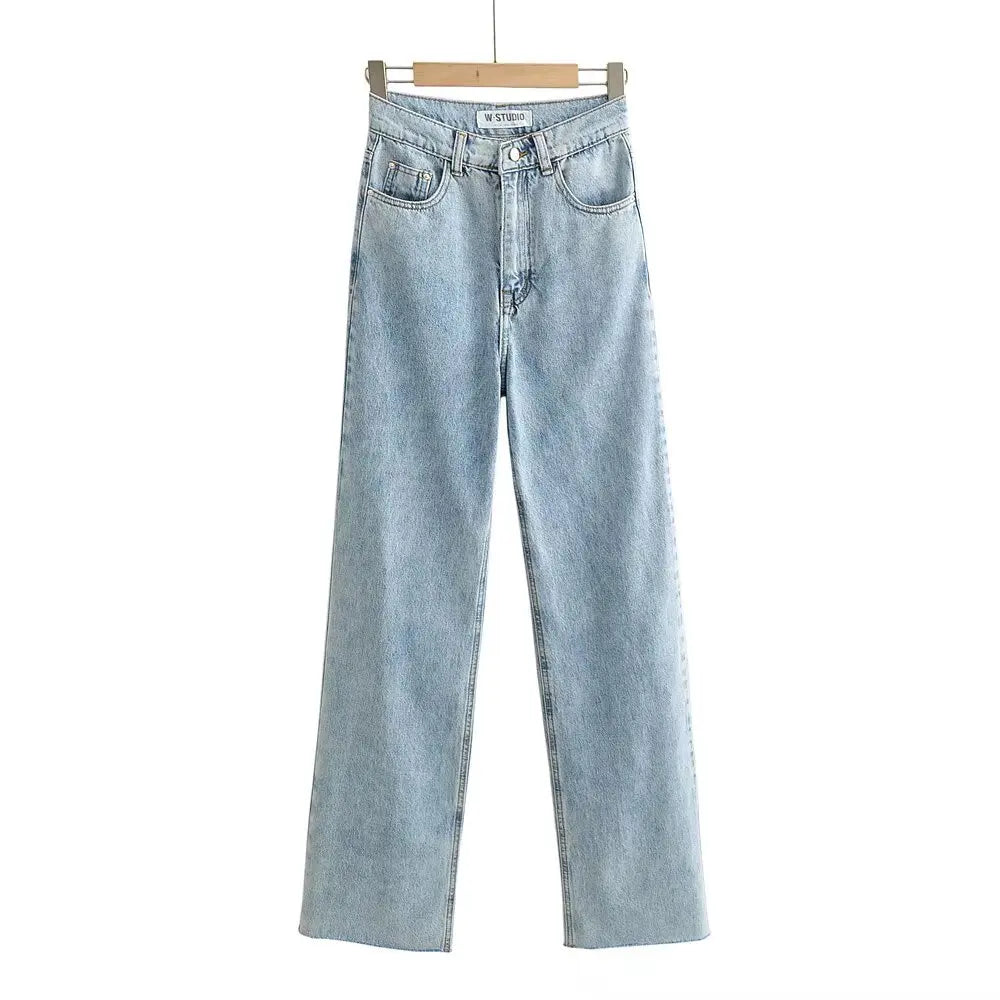 Women's High Waist  Relaxed Straight Leg Raw Hem