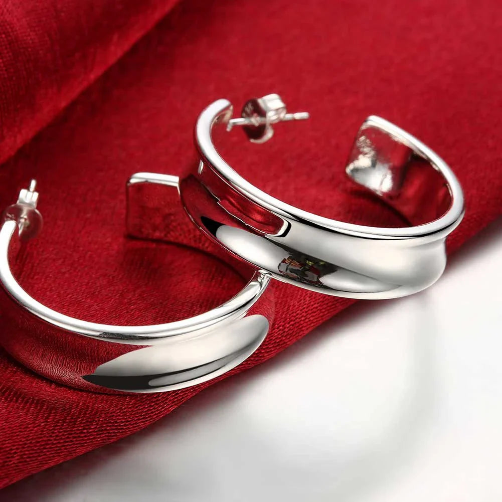 Sterling Silver Earrings Simple Round Circle Hoop Earrings for Woman