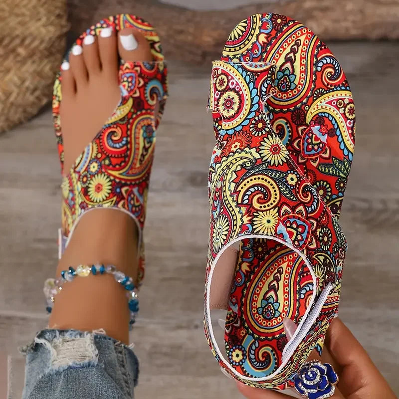 Women Sandals Comfortable Flats Sandals Printed Bohemia Roman Style Shoes