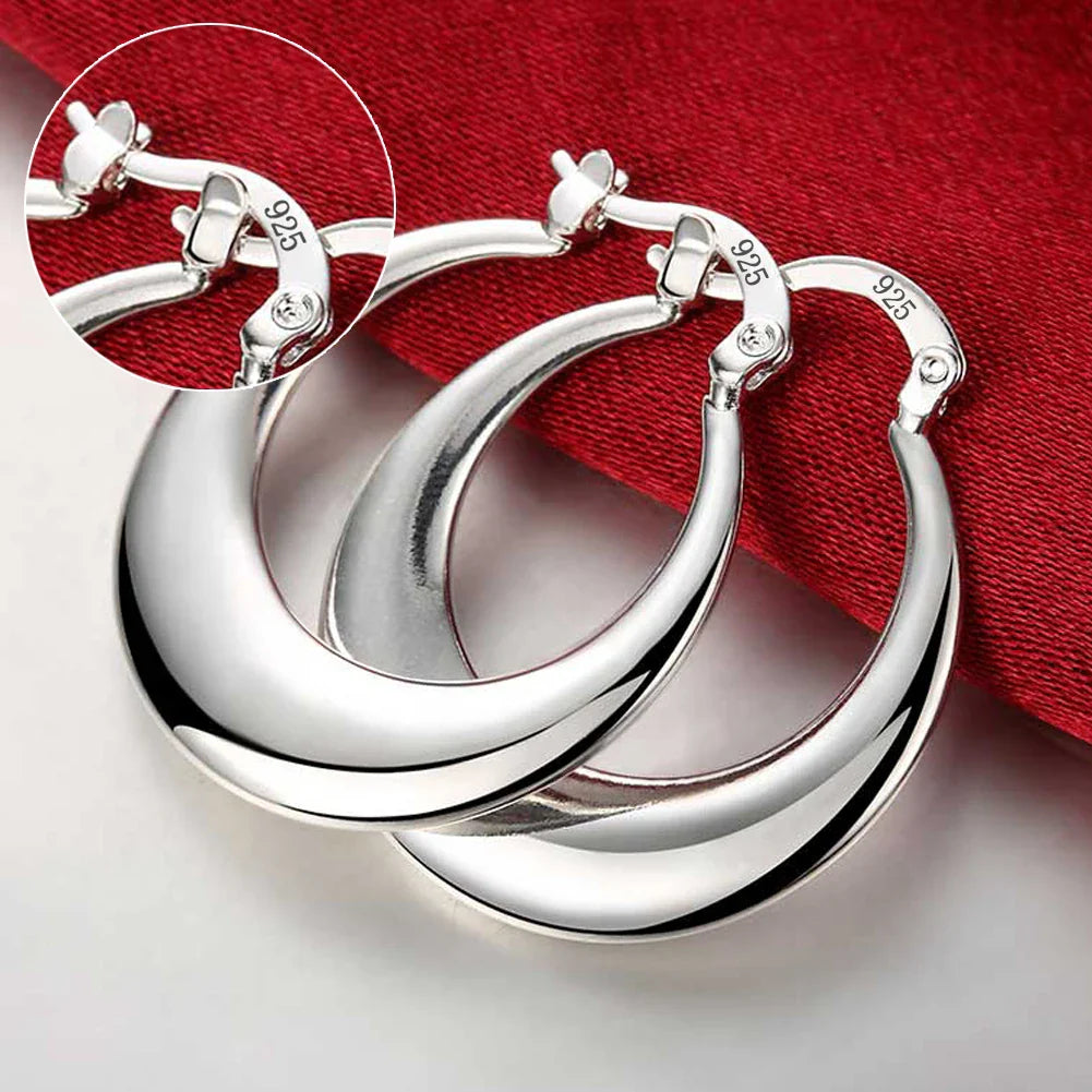 Sterling Silver Earrings Simple Round Circle Hoop Earrings for Woman