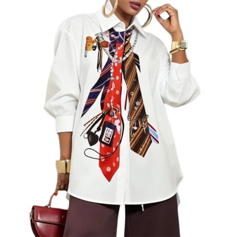 New Trendy Tie Printed White Shirts for Women