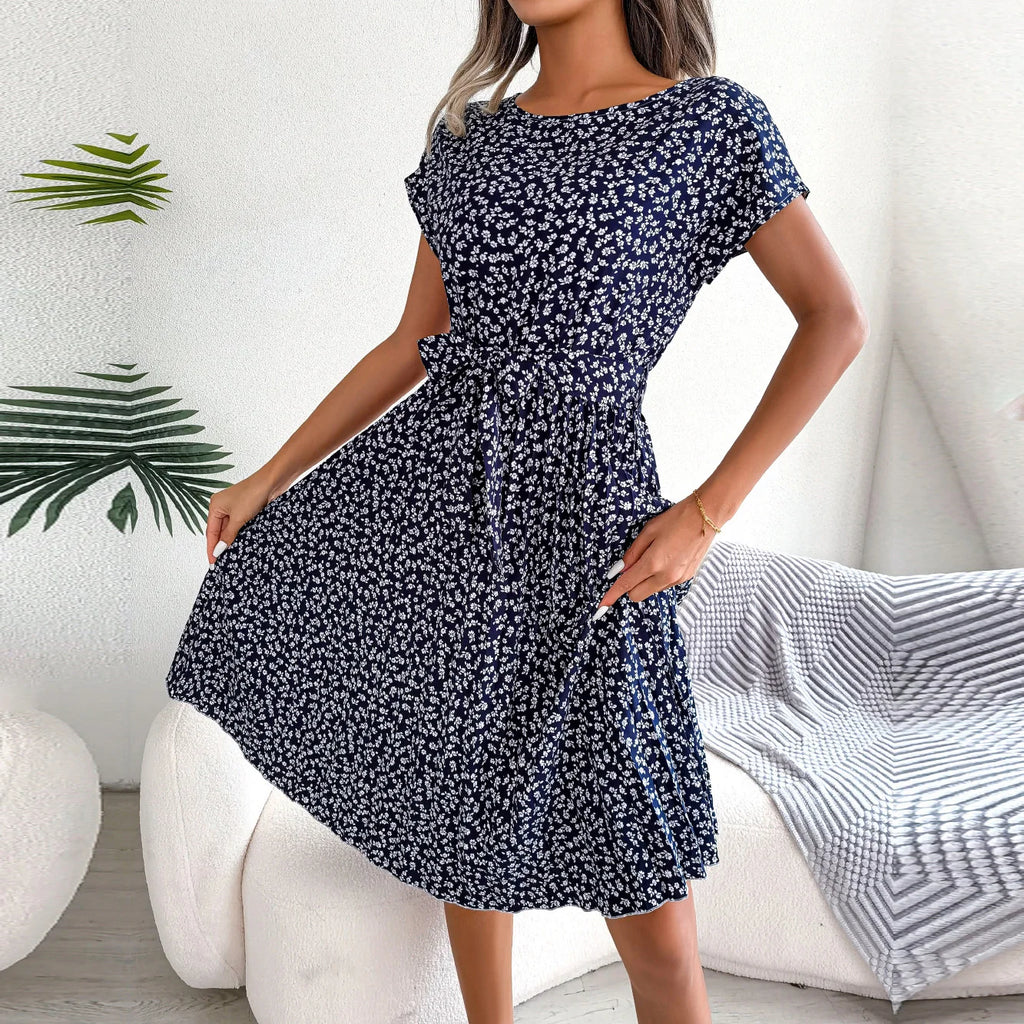 Women's Chic Floral Pleated A Line Dress