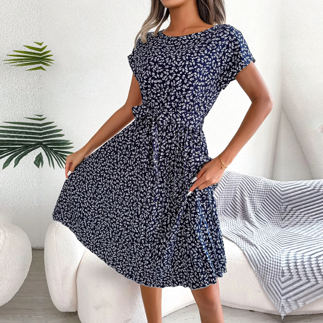 Women's Chic Floral Pleated A Line Dress