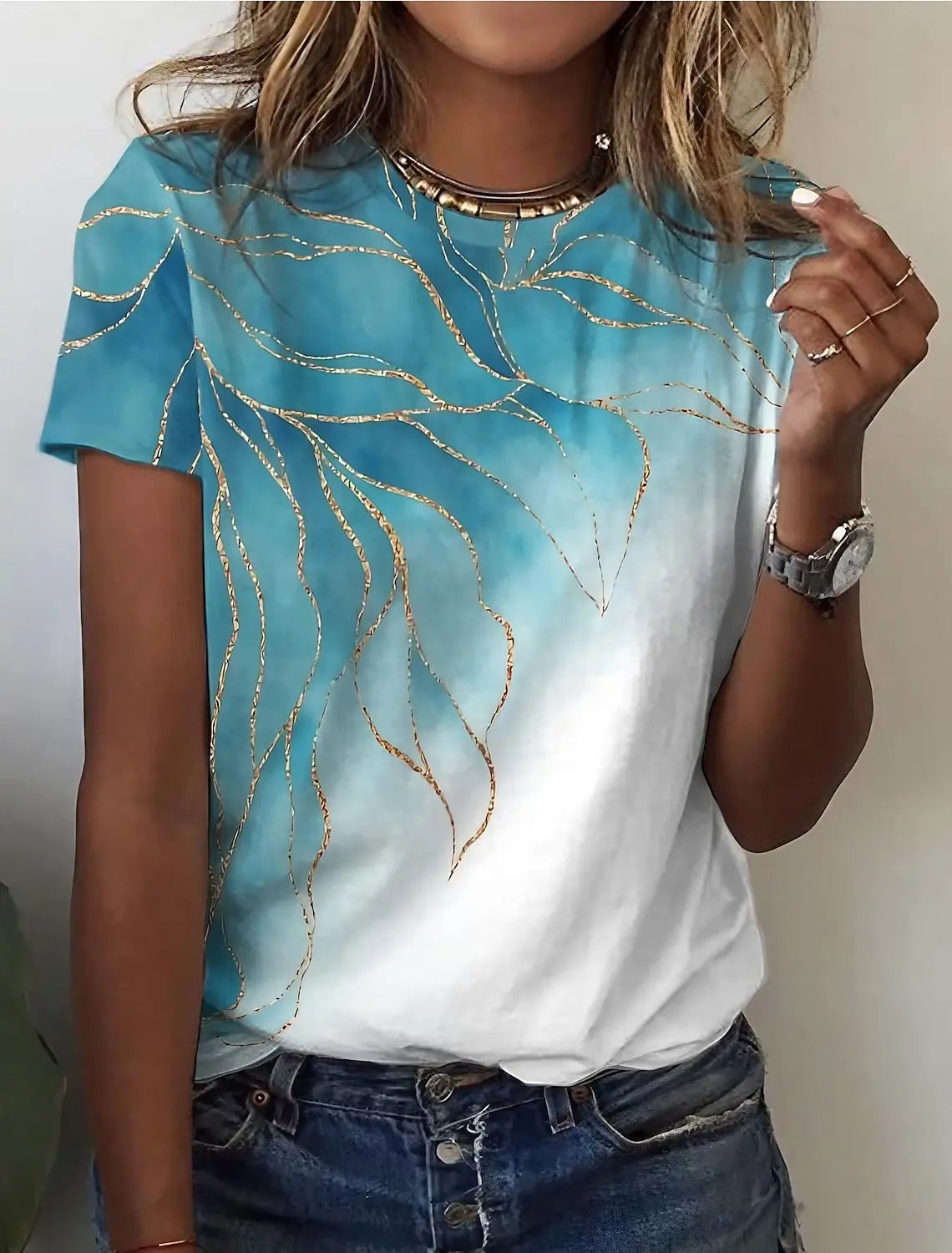 Women's 3d Print Floral Graphics Tee