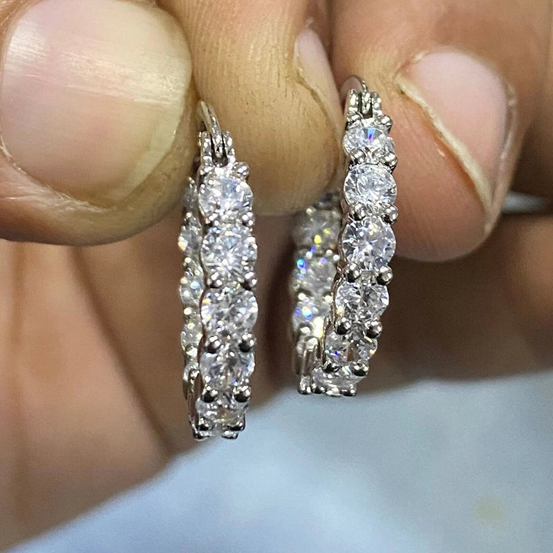 Women's Hoop Earrings Silver Color Cubic Zirconia