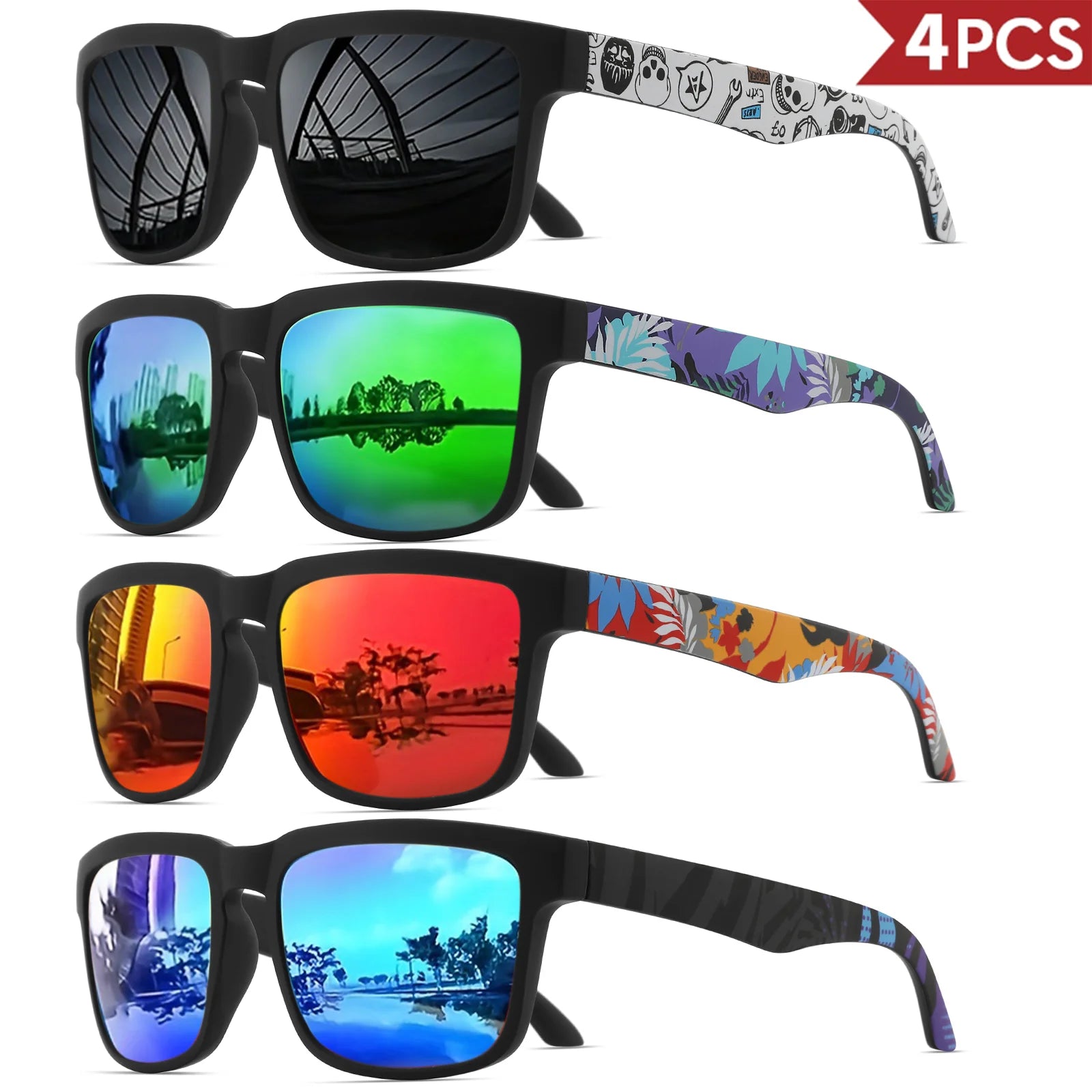 4PCS Square Sunglasses Designer Pattern