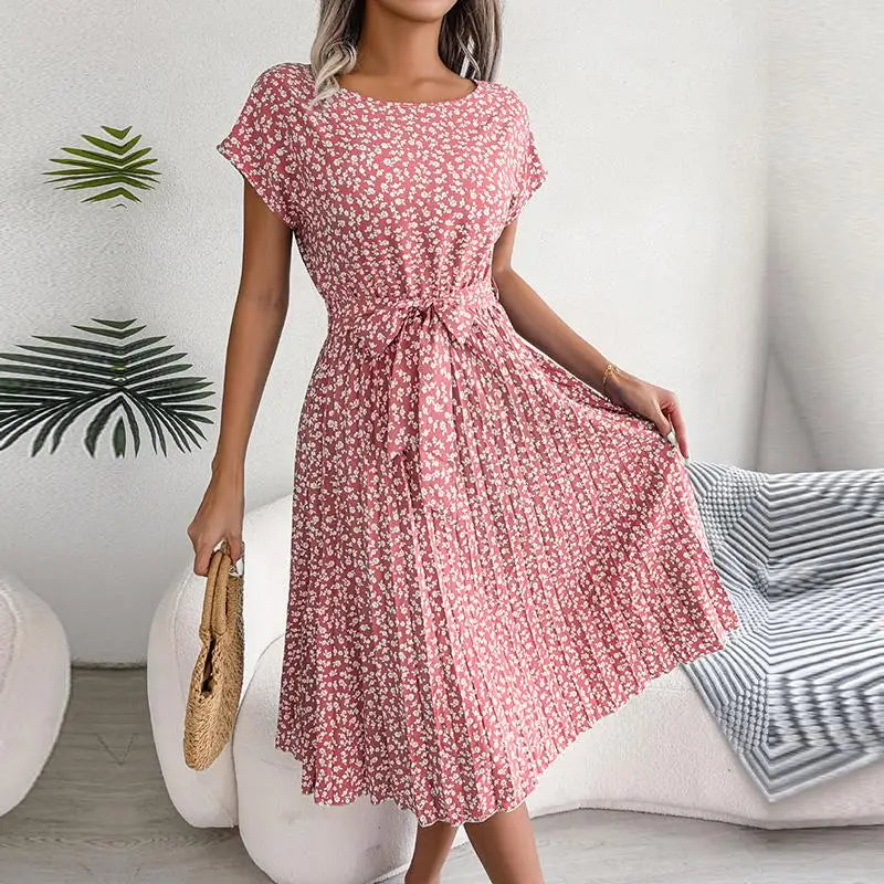 Women's Chic Floral Pleated A Line Dress
