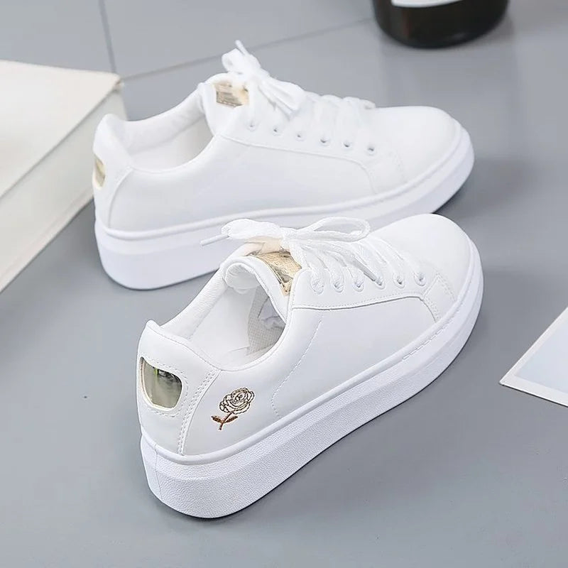 Women's White Lace-Up Sneakers