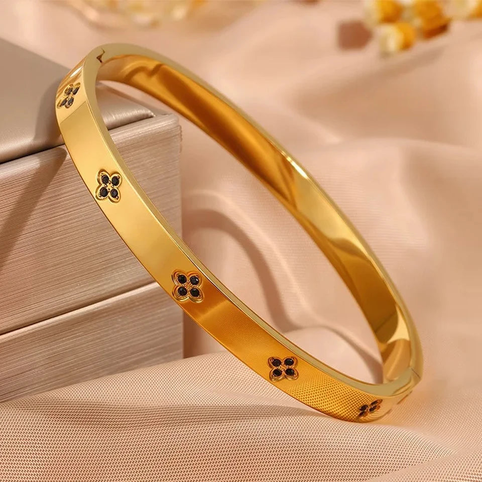 Five pc Sparkling Zirconia Stainless Steel Bracelet Set