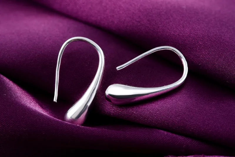 925 Sterling Silver Water Drop Hoop Earrings