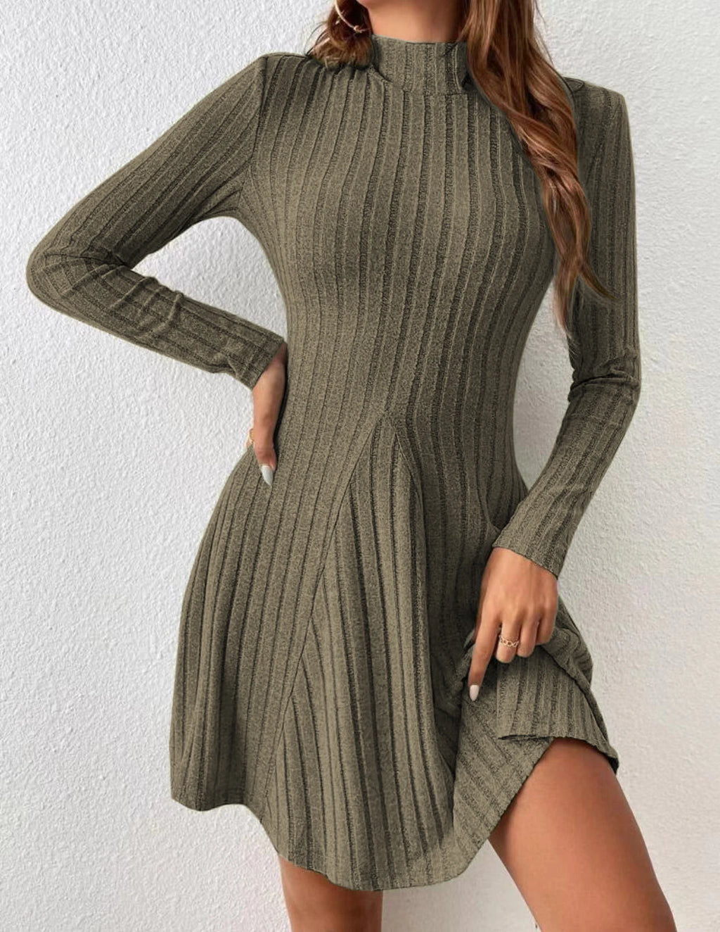 Women's slim fit half high collar A-line Dress