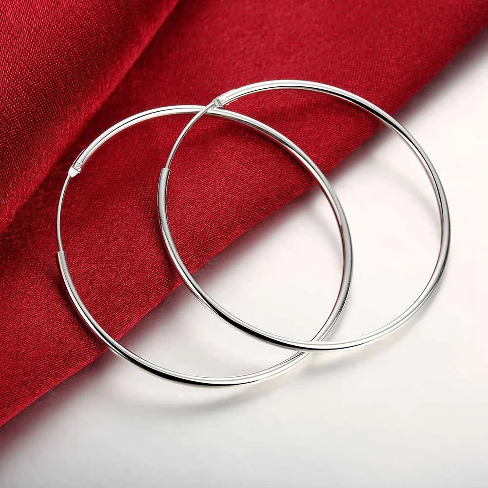 Sterling Silver Earrings Simple Round Circle Hoop Earrings for Woman