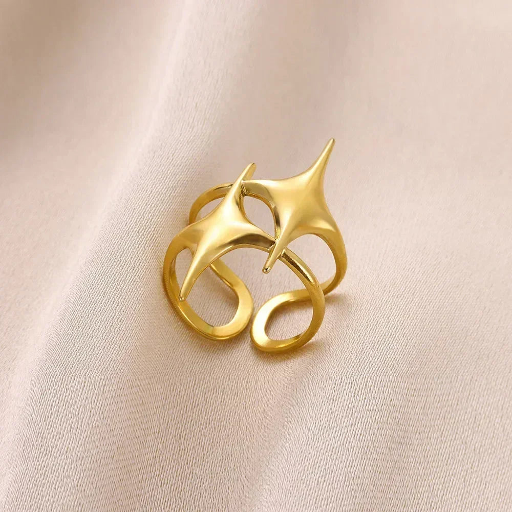 Stainless Steel Flower Open Rings For Women