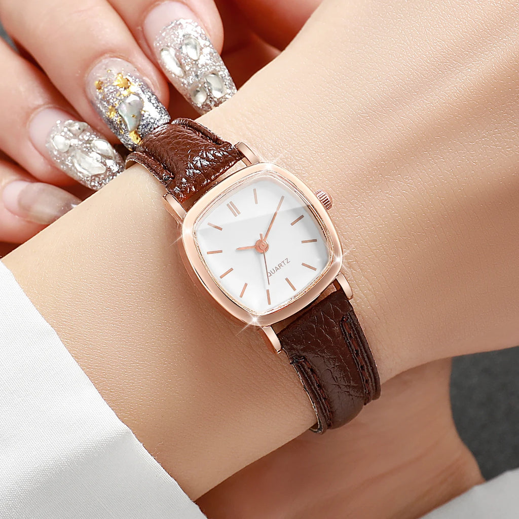 Women's Small Dial Quartz Watch Leather Band