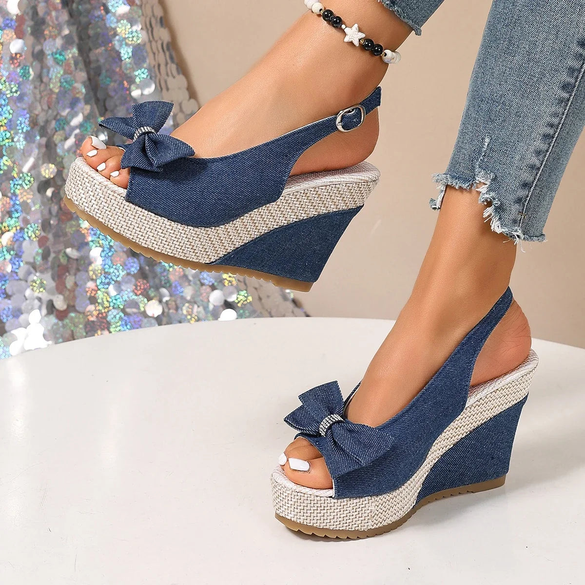 Wedge Sandals for Women  Summer High Heels Platform Sandals Woman Plus Size 43 Ankle Buckle Beach Shoes