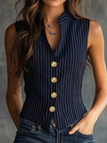 Women Vintage Casual Sleeveless Striped Shirt