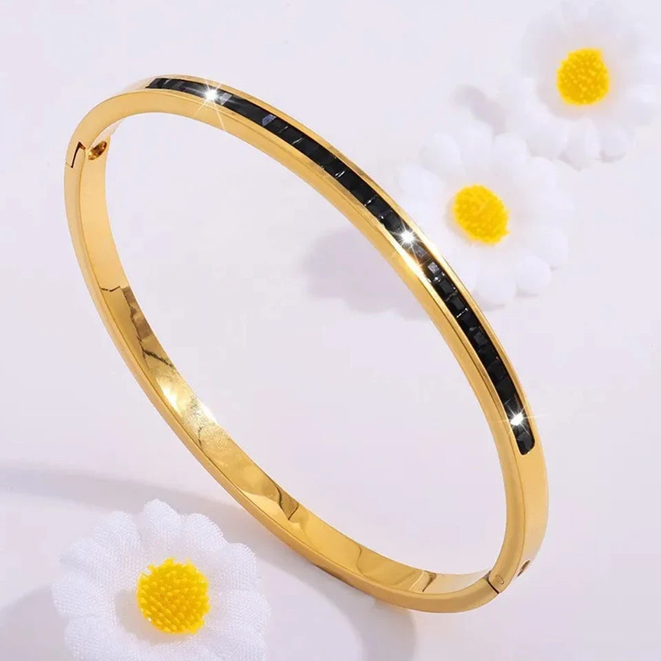 Five pc Sparkling Zirconia Stainless Steel Bracelet Set