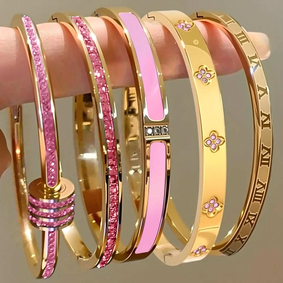 Five pc Sparkling Zirconia Stainless Steel Bracelet Set
