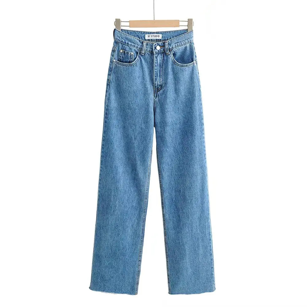 Women's High Waist  Relaxed Straight Leg Raw Hem