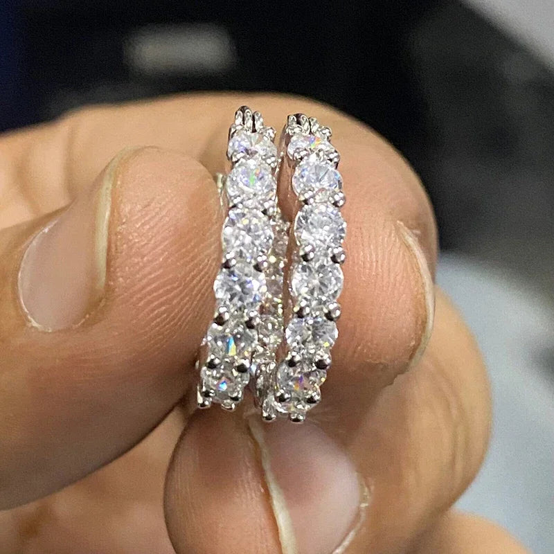 Women's Hoop Earrings Silver Color Cubic Zirconia