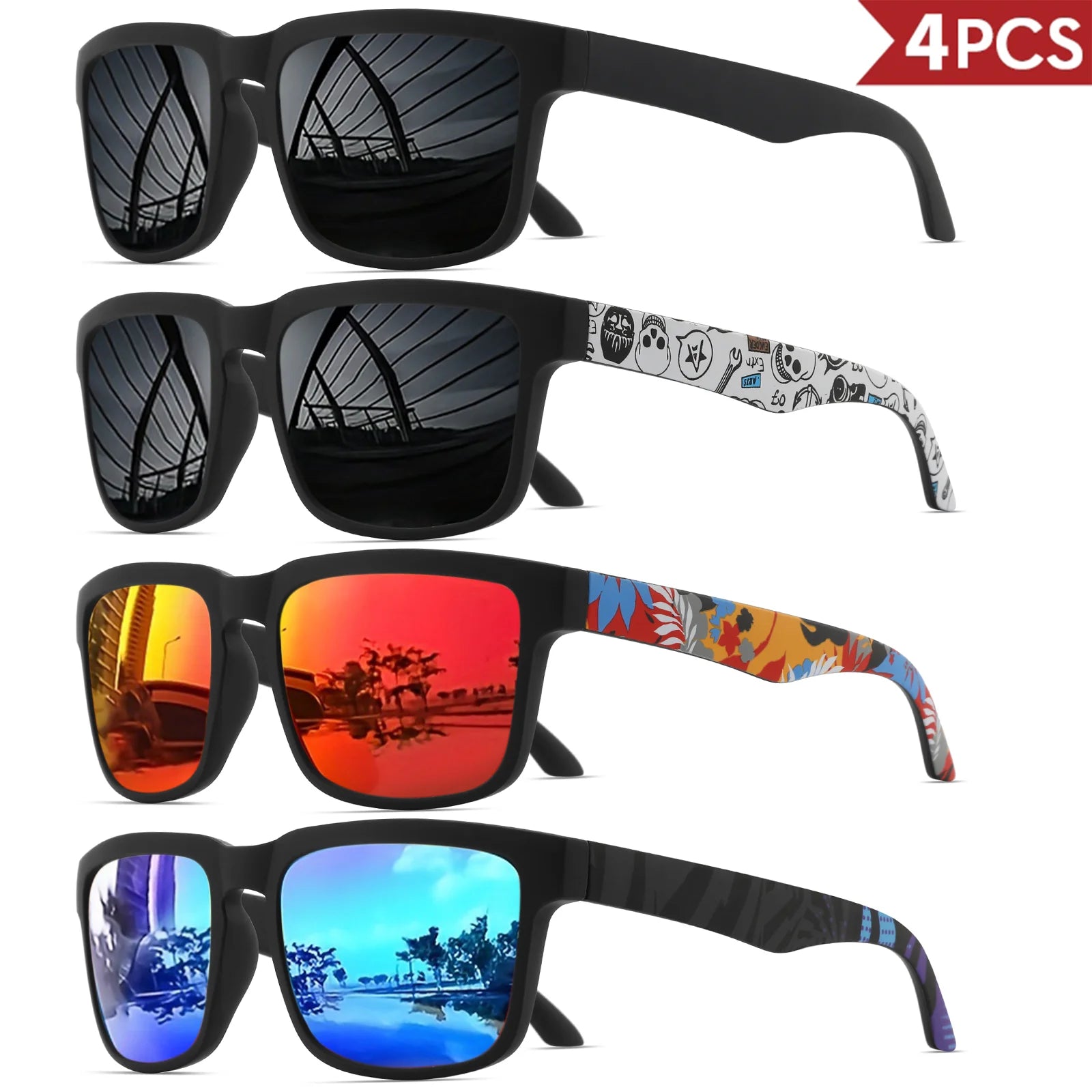 4PCS Square Sunglasses Designer Pattern