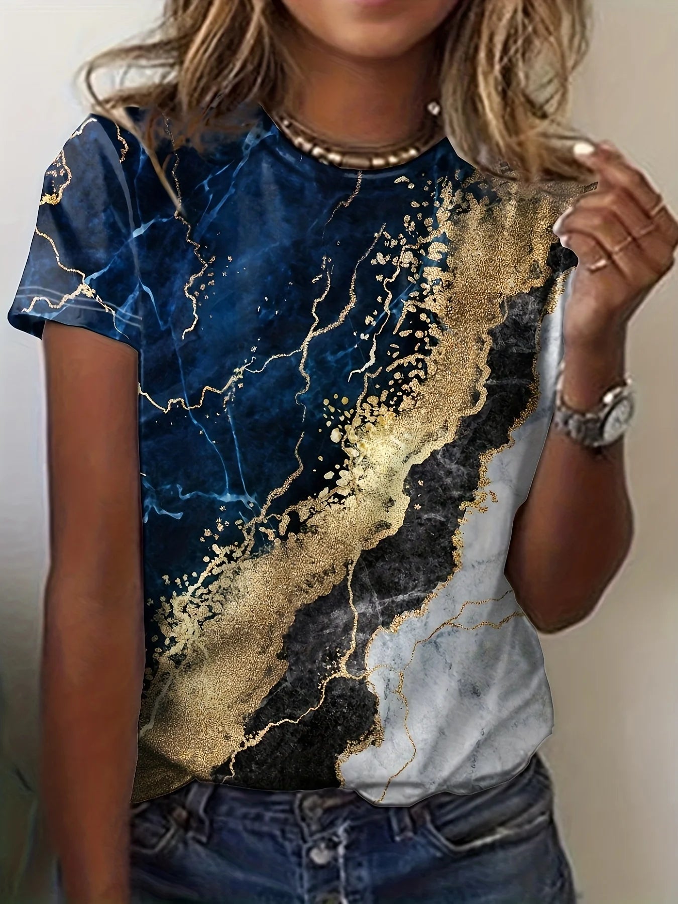Women's 3d Print Floral Graphics Tee