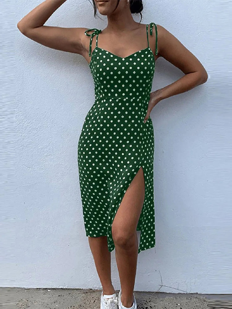 Women's Polka Dot Sleeveless High Pleated Dress