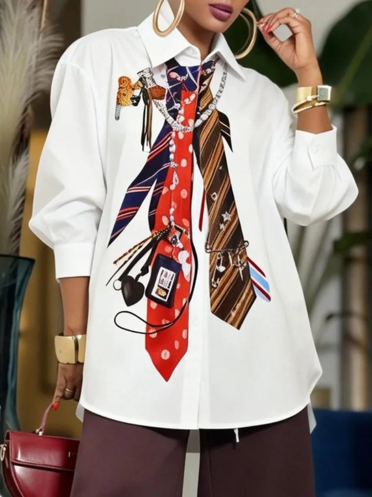 New Trendy Tie Printed White Shirts for Women