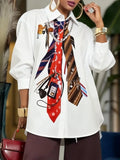 New Trendy Tie Printed White Shirts for Women