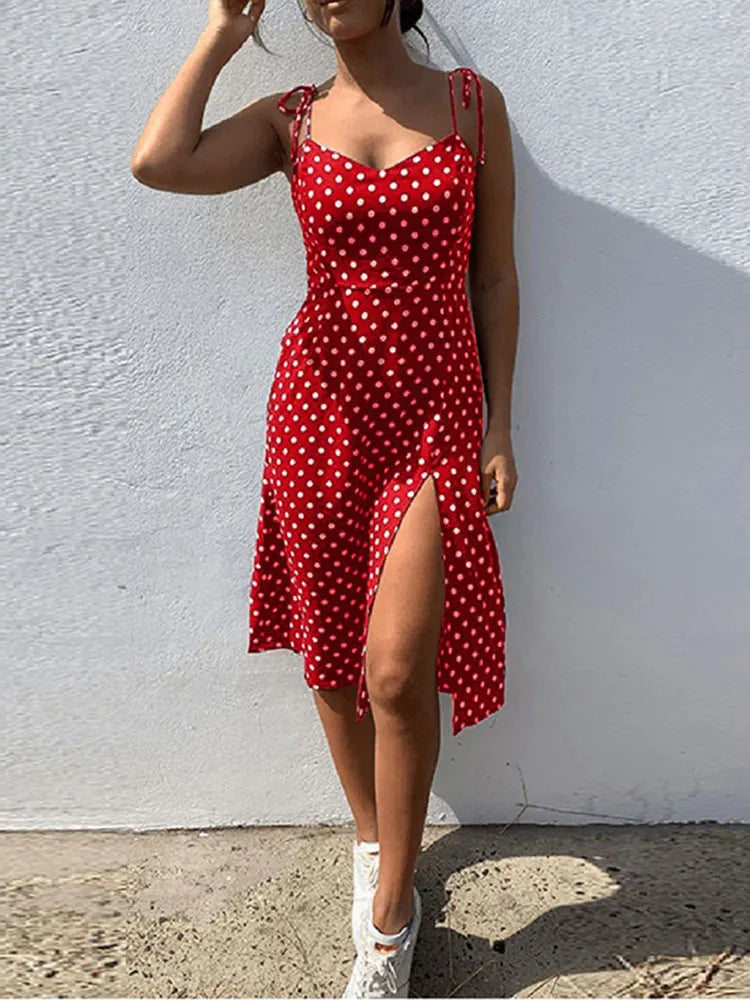 Women's Polka Dot Sleeveless High Pleated Dress