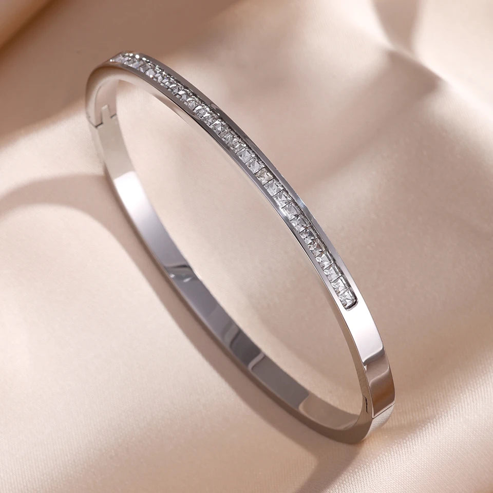 Five pc Sparkling Zirconia Stainless Steel Bracelet Set
