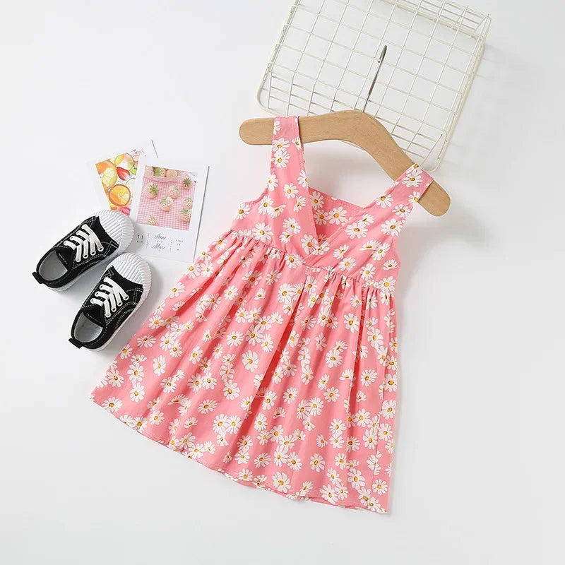 Baby Girls Sleeveless Flower Print Dresses