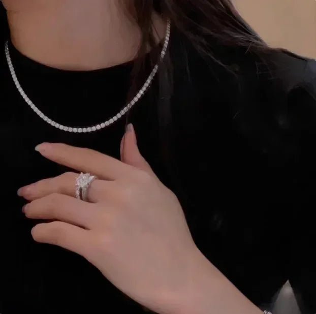 New S925 Sterling Silver Hip Hop Full CZ Choker Chain Necklace For Women